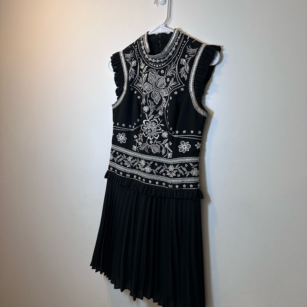 Forever New Black and White Embellished Pleated Mini Dress